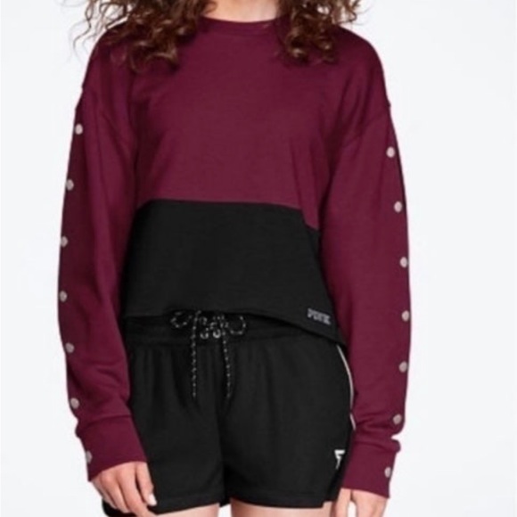 New~Victoria’s Secret LovePink Cropped Sweatshirt Top~snap sleeve design Lg - Picture 3 of 5
